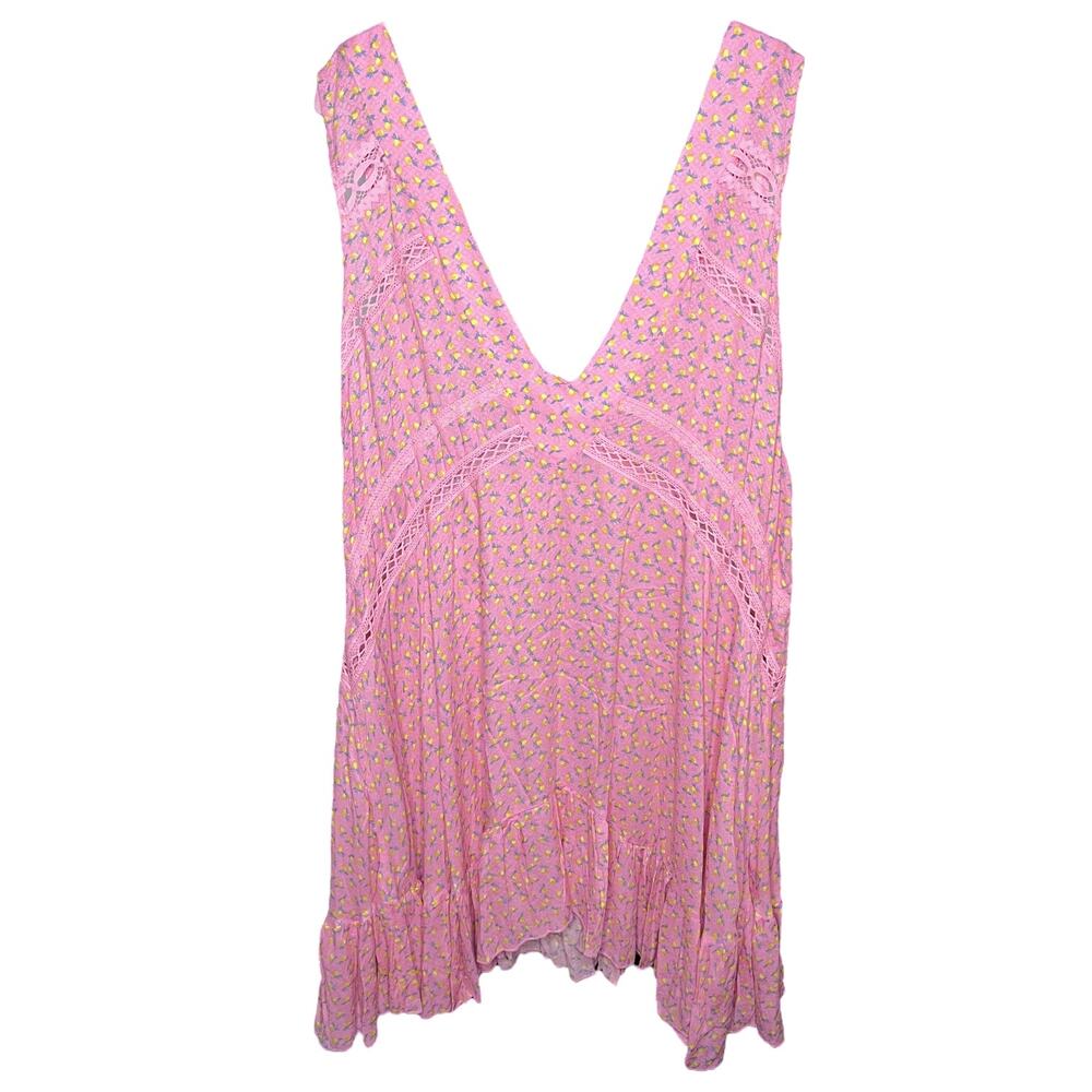 Free People Let It Happen Mini Slip Dress Lemon Combo Size XL